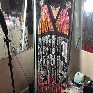 Red and Orange Sleeveless V-Neck Maxi Sundress for Resort Wear